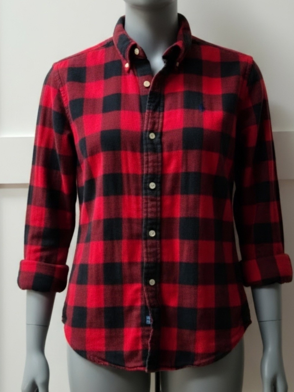 Ralph Lauren Red and Black Buffalo Plaid Button-Down Shirt Size Medium